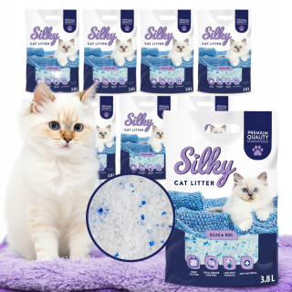 Bezprašné silikónové stelivo pre mačky SILKY 3,8l